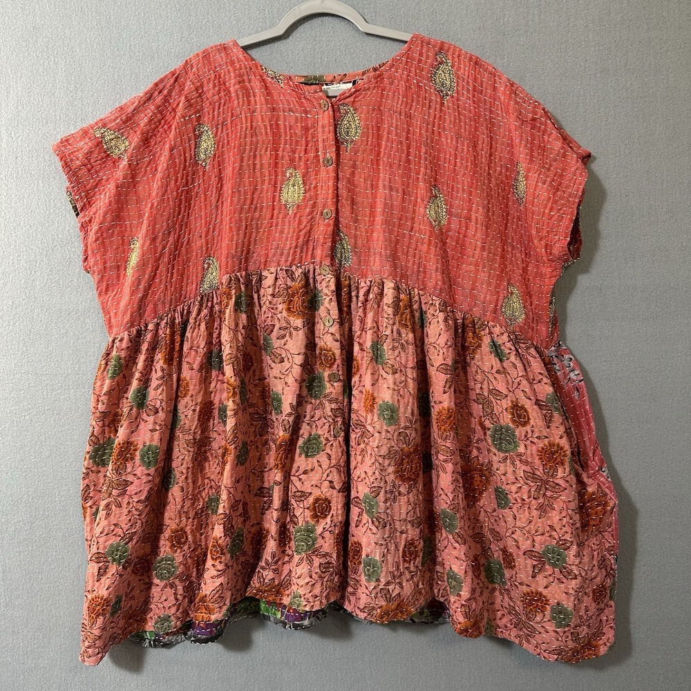 Kantha Bae Upcycled Tunic Womens One Size Cotton Pockets Oversized Artsy READ